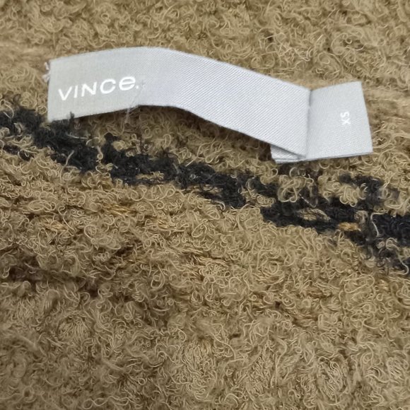 VINCE Cropped Sweater cotton linen crew neck gold brown teddy stripe EUC sz XS - Picture 3 of 5